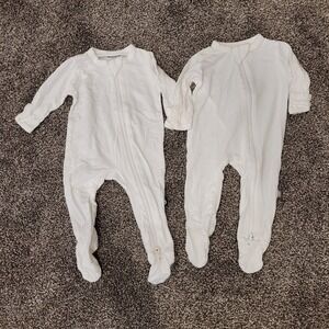 Kyte Baby Newborn White Bamboo Zippered Footie Romper Sleeper Set of 2 NB